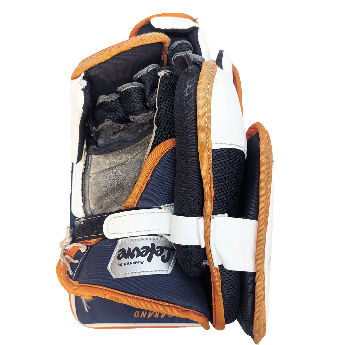 CCM Extreme Flex 4 - Used WHL Pro Stock Goalie Blocker (White/Navy/Orange)
