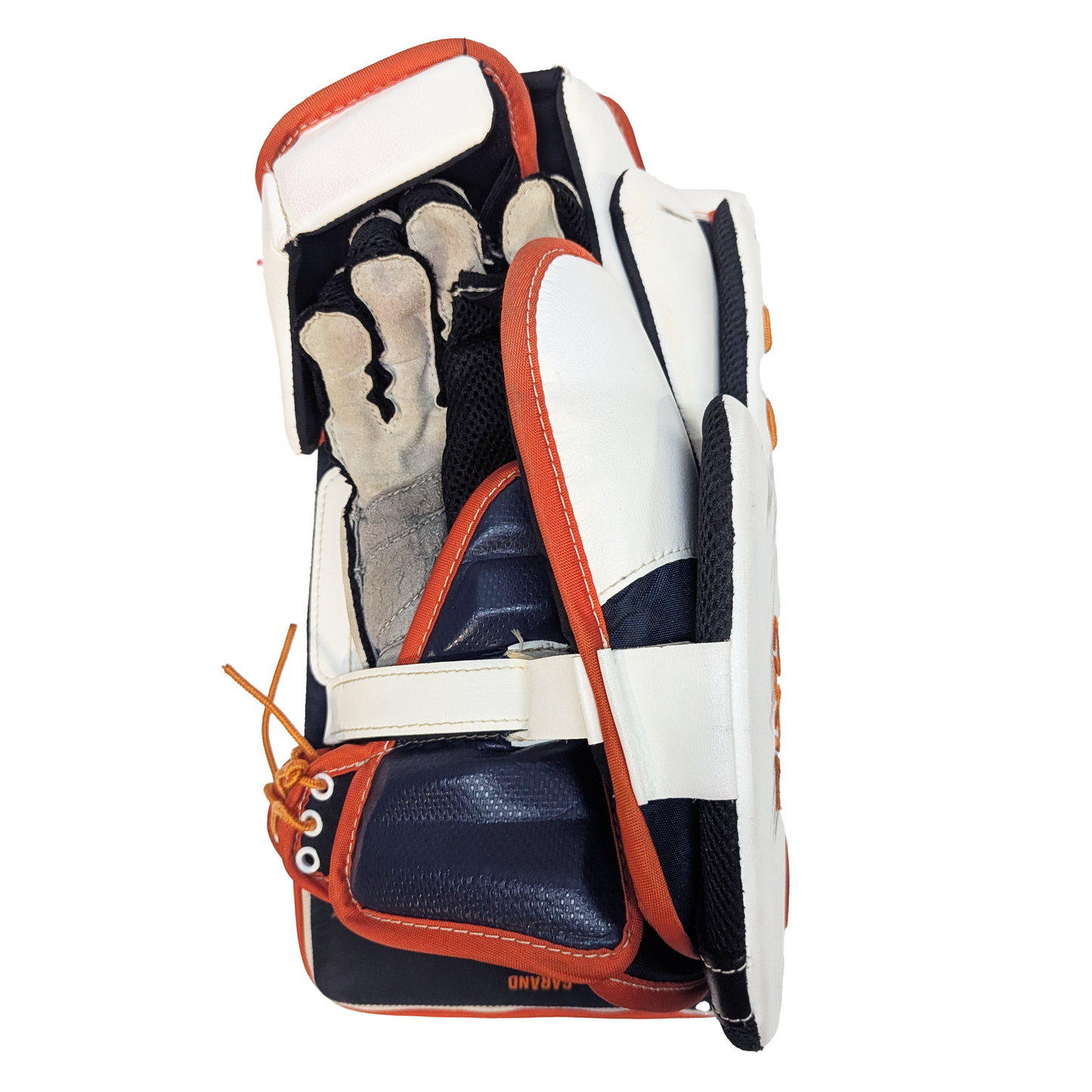 CCM Axis - Used WHL Pro Stock Goalie Blocker (White/Orange/Navy)