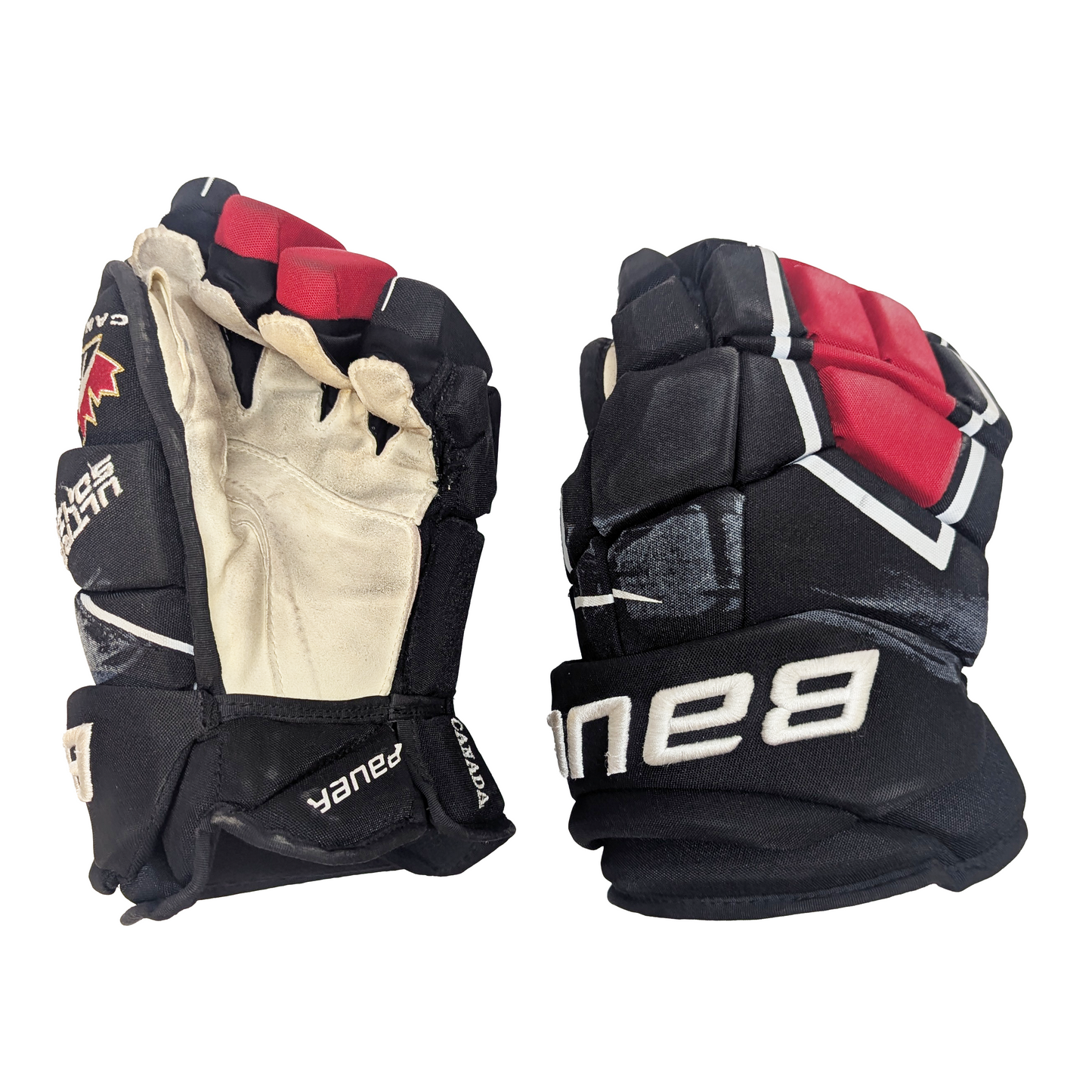 Bauer Supreme Ultrasonic - Used Team Canada Pro Stock Hockey Gloves (Black/White/Red)