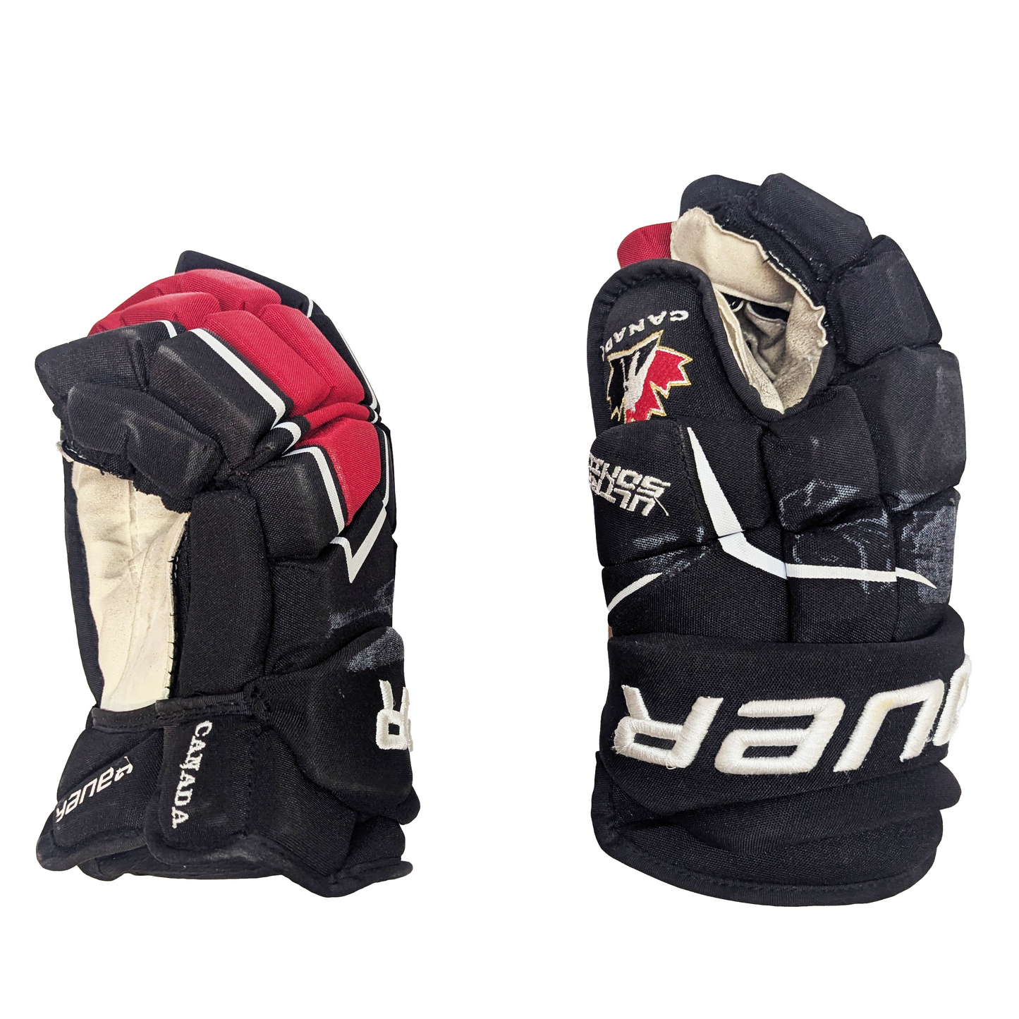 Bauer Supreme Ultrasonic - Used Team Canada Pro Stock Hockey Gloves (Black/White/Red)